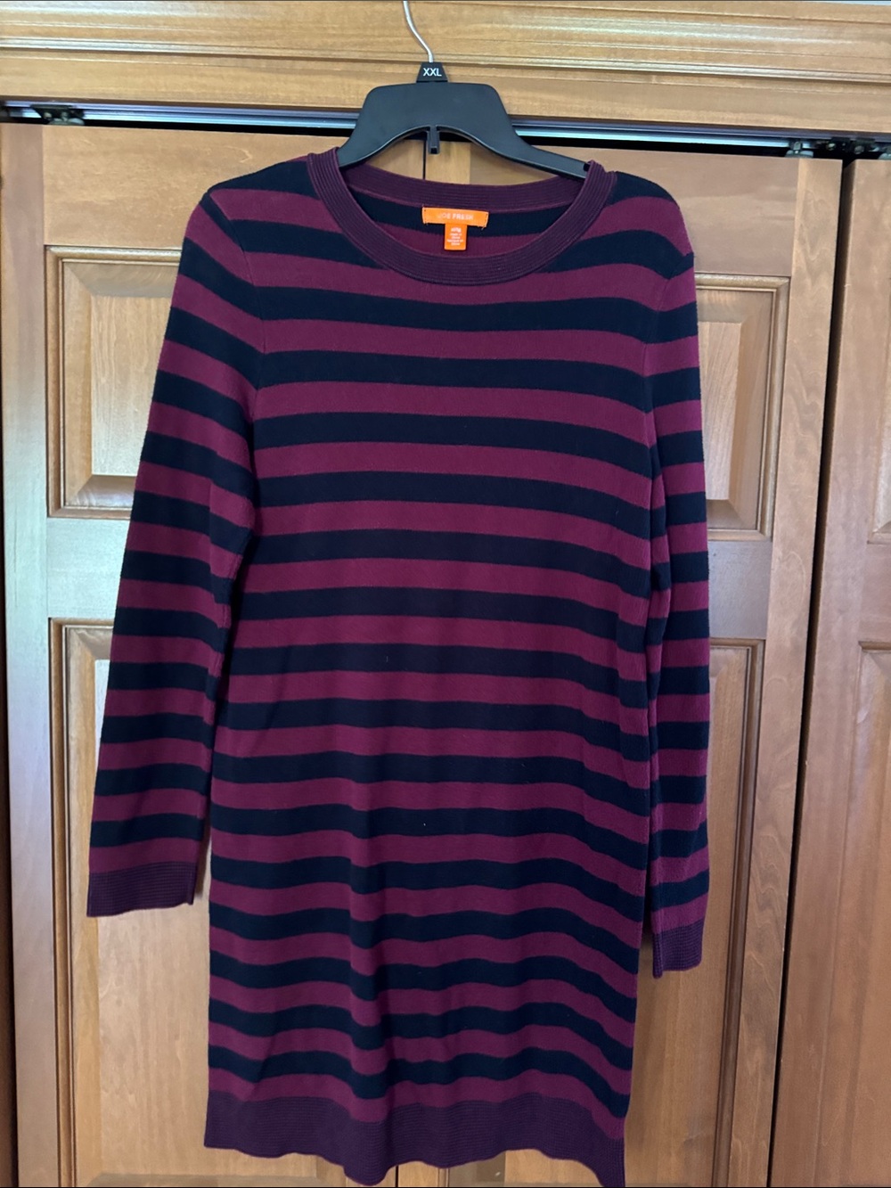 Joe Fresh Burgundy & Black Striped Crewneck Dress